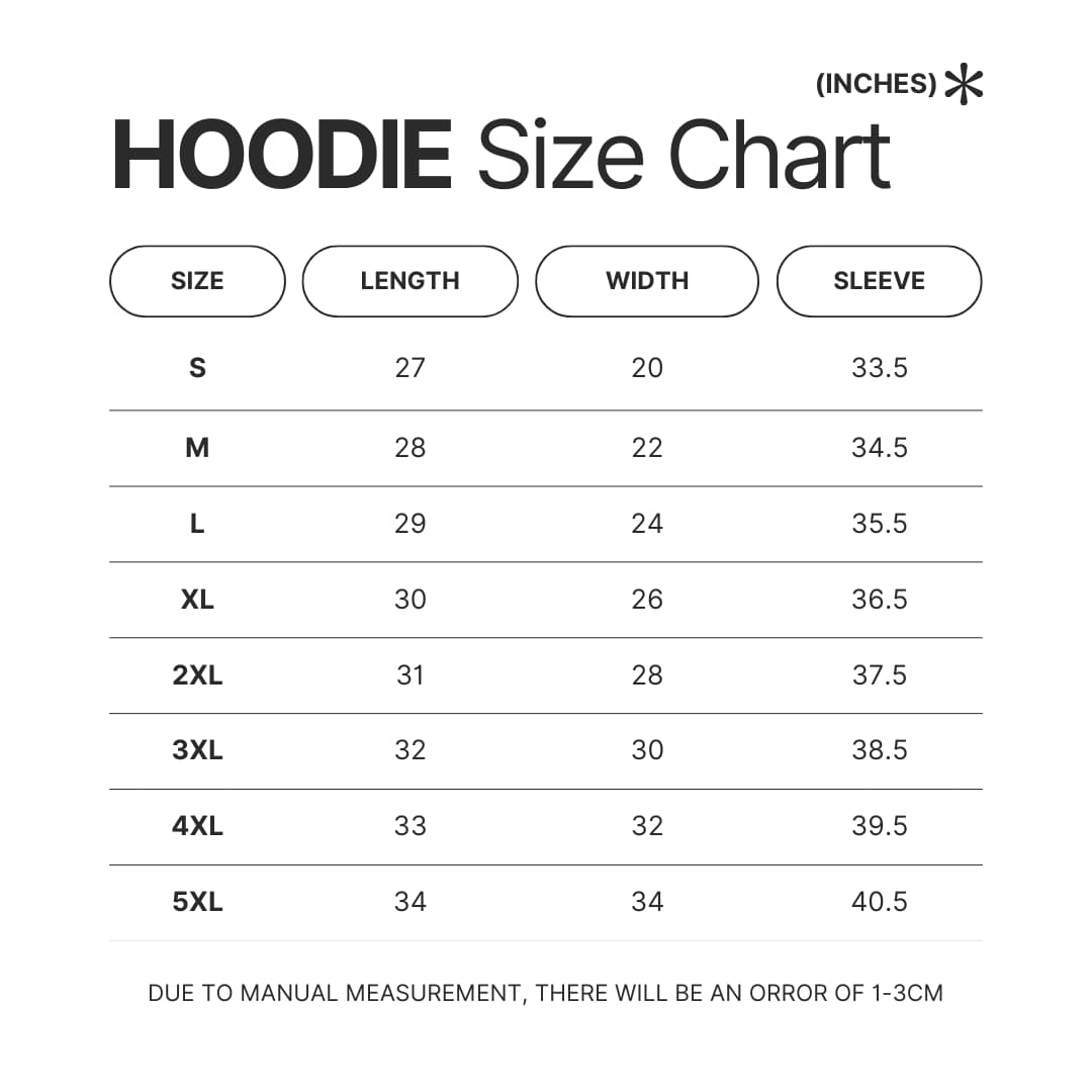 Hoodie Size Chart - Cuphead Shop