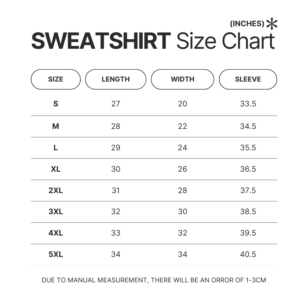 Sweatshirt Size Chart - Cuphead Shop