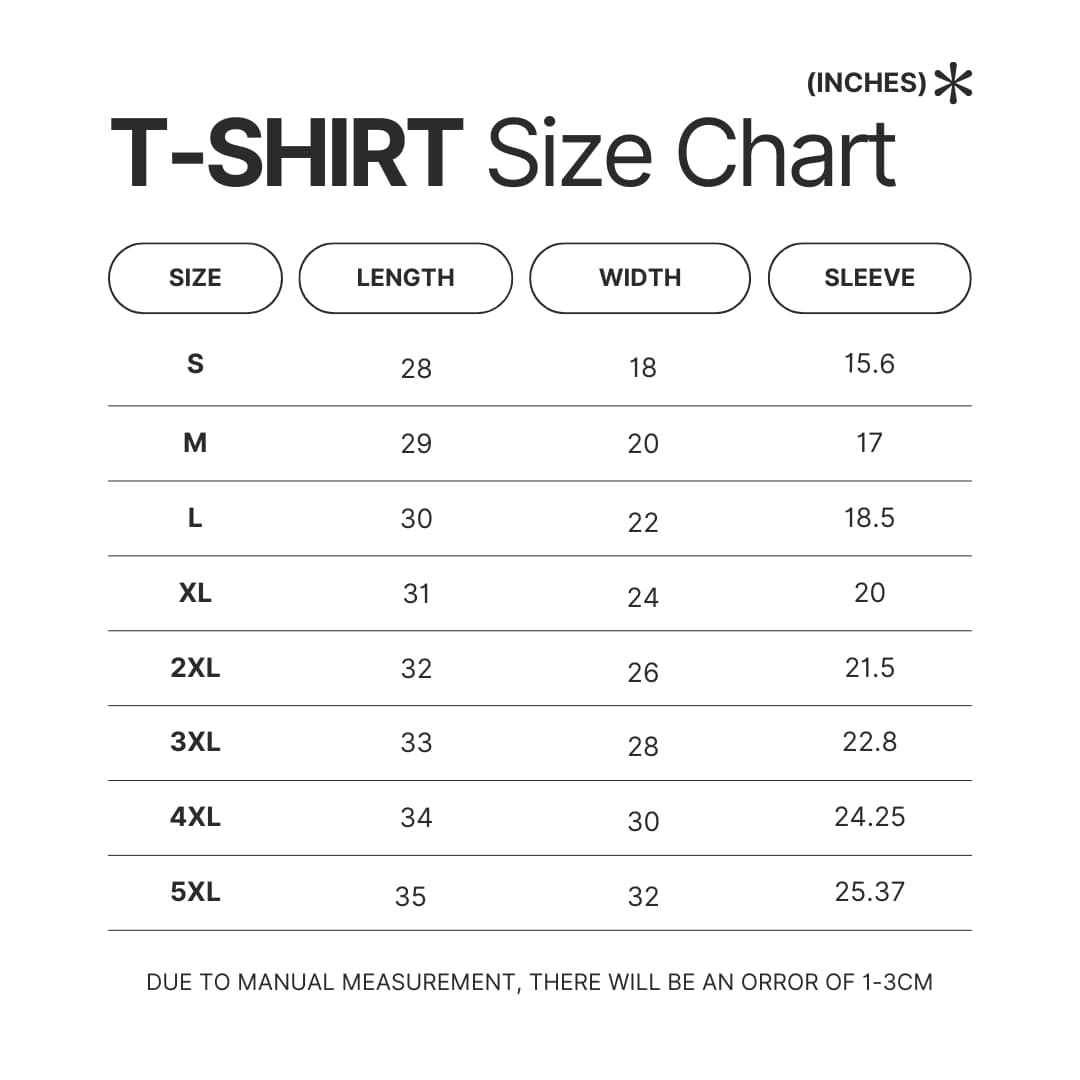 T shirt Size Chart - Cuphead Shop