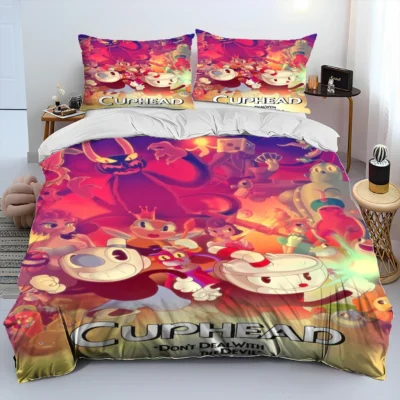 Cuphead and Mugman Game Gamer Comforter Bedding Set Duvet Cover Bed Set Quilt Cover Pillowcase King 11 - Cuphead Shop
