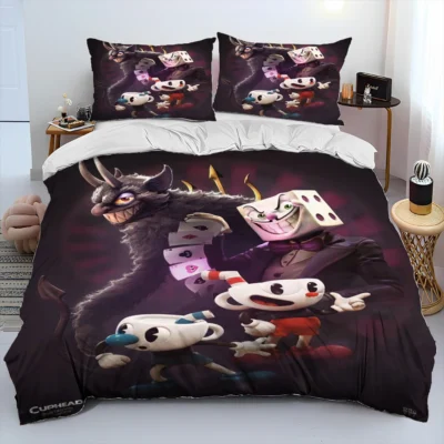 Cuphead and Mugman Game Gamer Comforter Bedding Set Duvet Cover Bed Set Quilt Cover Pillowcase King 12 - Cuphead Shop