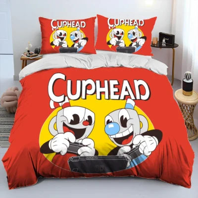 Cuphead and Mugman Game Gamer Comforter Bedding Set Duvet Cover Bed Set Quilt Cover Pillowcase King 18 - Cuphead Shop