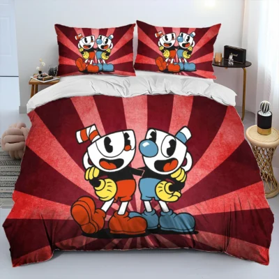 Cuphead and Mugman Game Gamer Comforter Bedding Set Duvet Cover Bed Set Quilt Cover Pillowcase King 21 - Cuphead Shop