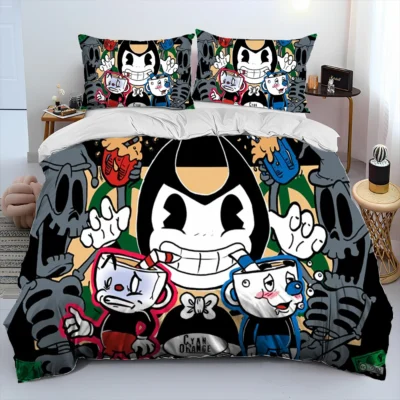 Cuphead and Mugman Game Gamer Comforter Bedding Set Duvet Cover Bed Set Quilt Cover Pillowcase King 22 - Cuphead Shop